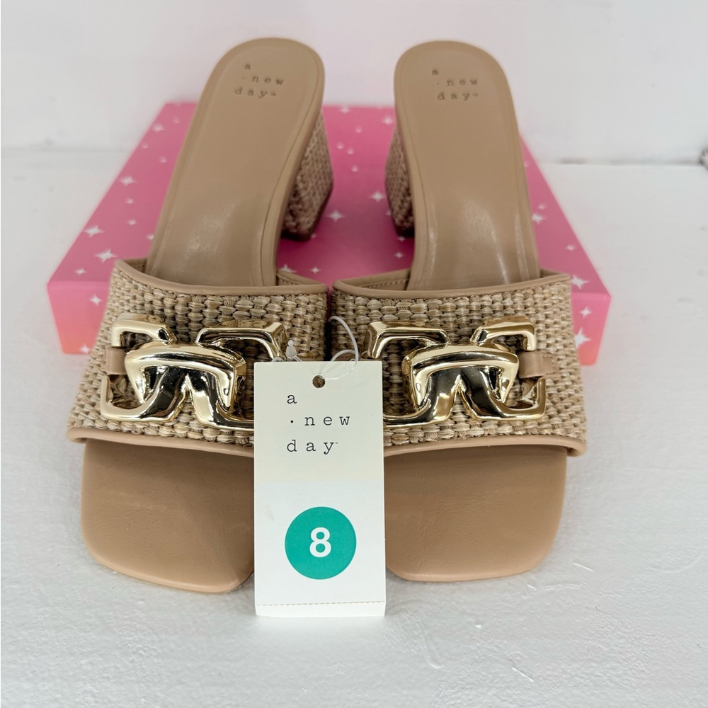 A New Day Women's Beige Mules with Gold Accent
